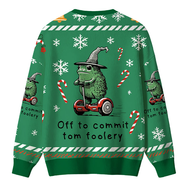 Uglysweatershops Frog Riding A Balance Scooter Christmas Ugly Sweater