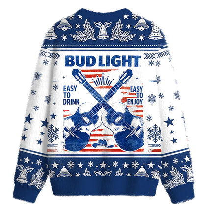 Uglysweatershops Vintage Cross Acoustic Guitar Country Fuzzy Christmas Ugly Sweatshirt