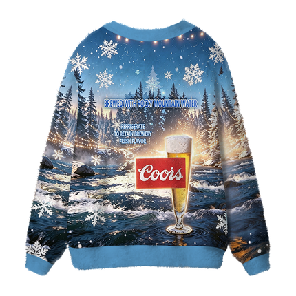 Uglysweatershops Rocky Mountain Water Fuzzy Ugly Cardigan Sweatshirt