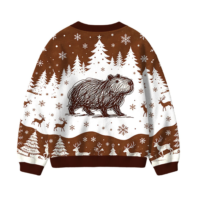 Uglysweatershops Minimalist Capybara Kids Ugly Cardigan Sweater