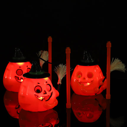 Uglysweatershops Halloween Kid Handheld Broom Magic Pumpkin Lantern