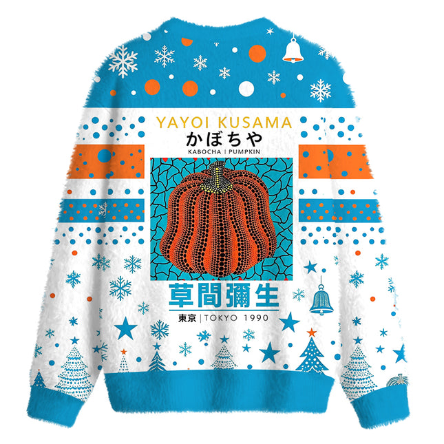 Uglysweatershops Orange Red Pumpkin Fuzzy Christmas Ugly Sweatshirt