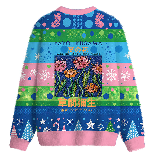 Uglysweatershops Summer Flowers Vintage Fuzzy Christmas Ugly Sweatshirt