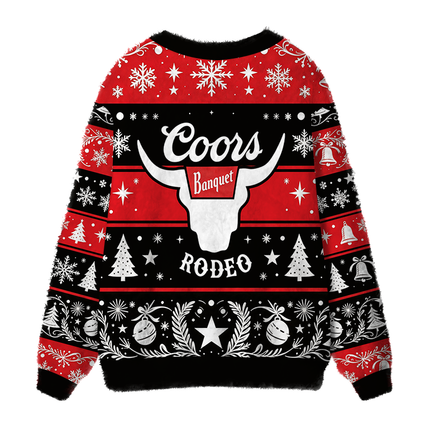 Uglysweatershops West Cow Skull Fuzzy Ugly Cardigan Sweatshirt
