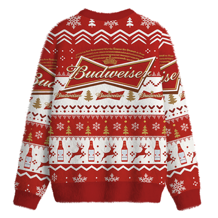 Uglysweatershops Red Beer Fuzzy Christmas Ugly Sweatshirt
