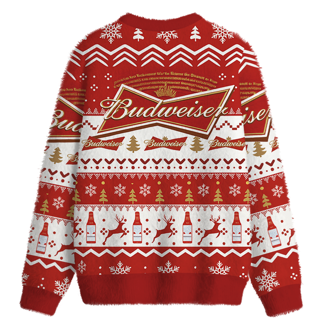 Uglysweatershops Red Beer Fuzzy Christmas Ugly Sweatshirt