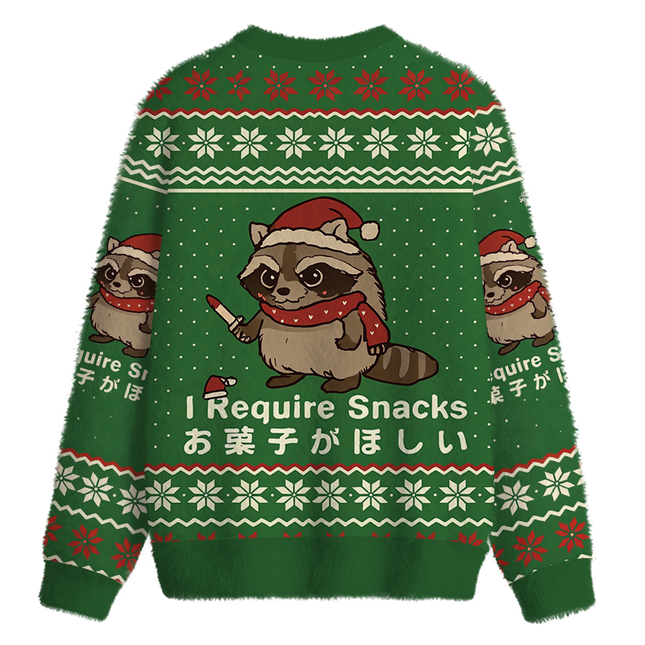 Uglysweatershops Raccoons Need Snacks Funny Fuzzy Christmas Ugly Sweatshirt