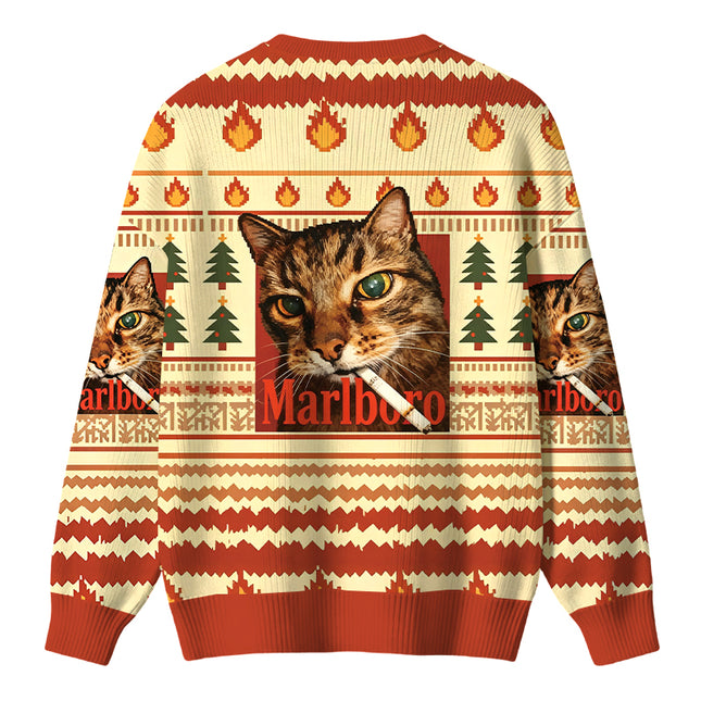 Uglysweatershops Funny Smoking Cat Christmas Ugly Sweater
