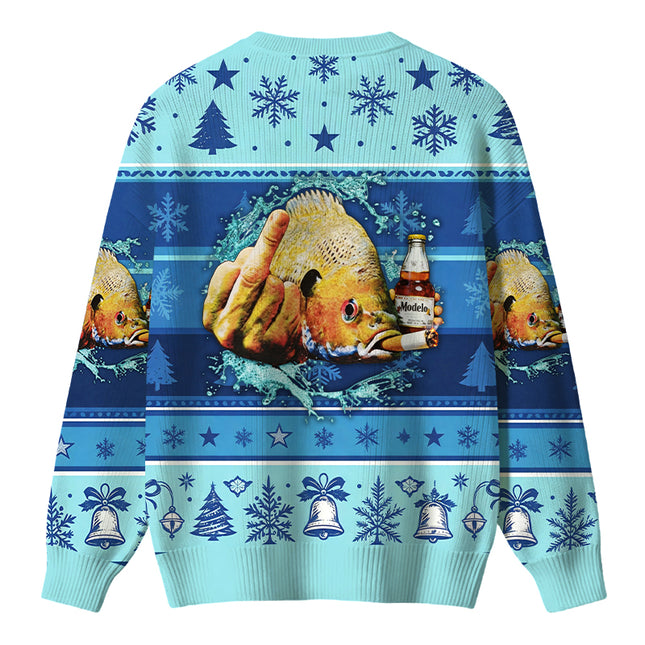 Uglysweatershops Vintage Freshwater Fish Christmas Ugly Sweater