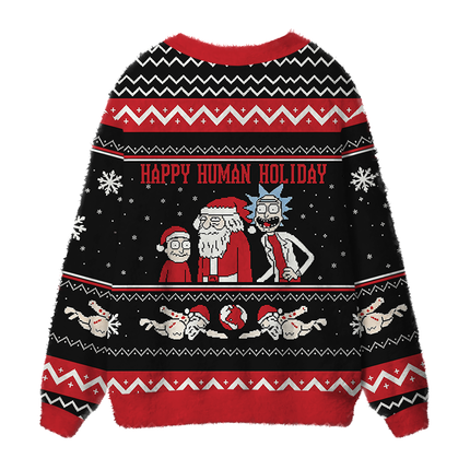 Uglysweatershops Happy Human Holiday Fuzzy Ugly Cardigan Sweatshirt