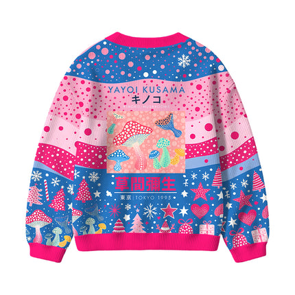 Uglysweatershops Art Pink Mushroom Vintage Kids Ugly Cardigan Sweater