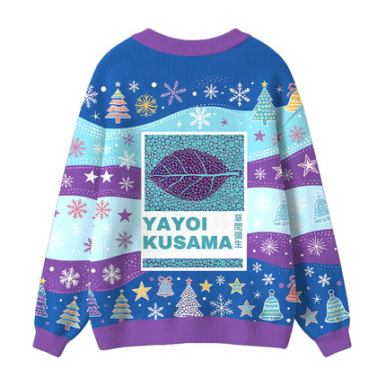 Uglysweatershops Purple Leafe Ugly Cardigan Sweater