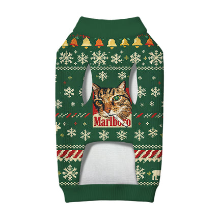 Uglysweatershops Funny Smoking Cat Green Dog & Cat Pet Sweater