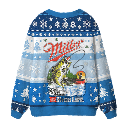 Uglysweatershops High Life Bass Fishing Fuzzy Ugly Cardigan Sweatshirt