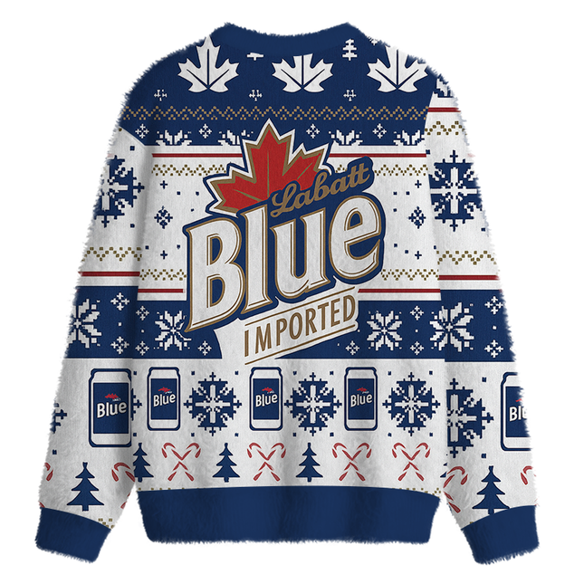 Uglysweatershops Blue Vintage Fuzzy Christmas Ugly Sweatshirt