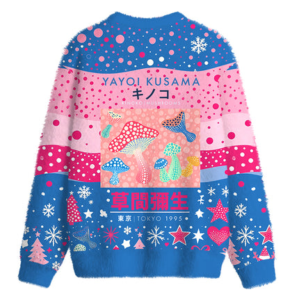 Uglysweatershops Art Pink Mushroom Vintage Fuzzy Christmas Ugly Sweatshirt