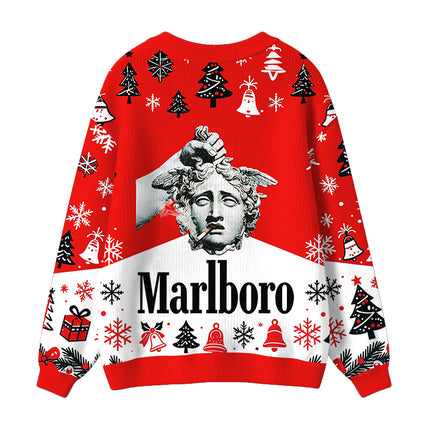 Uglysweatershops Holding Head of Medusa Smoking Ugly Cardigan Sweater