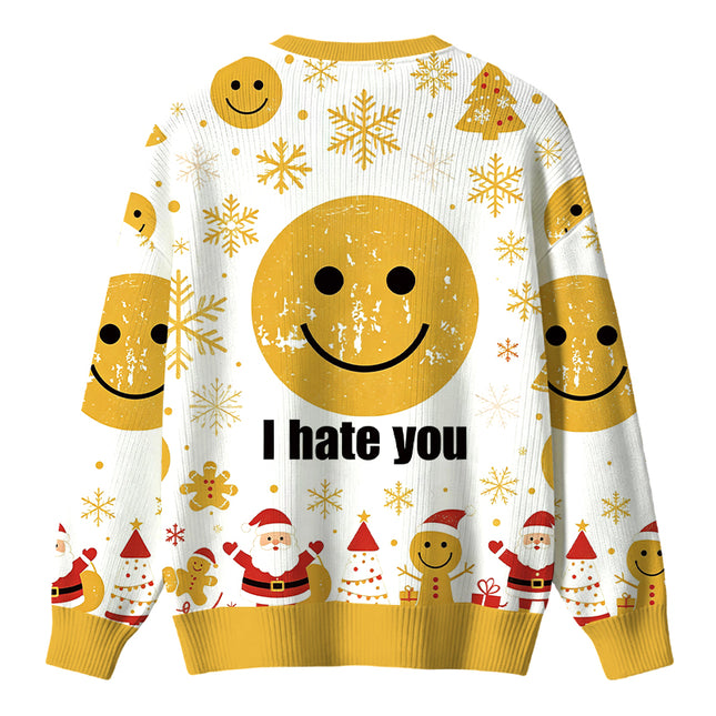 Uglysweatershops I Hate You Smiley Face Christmas Ugly Sweater