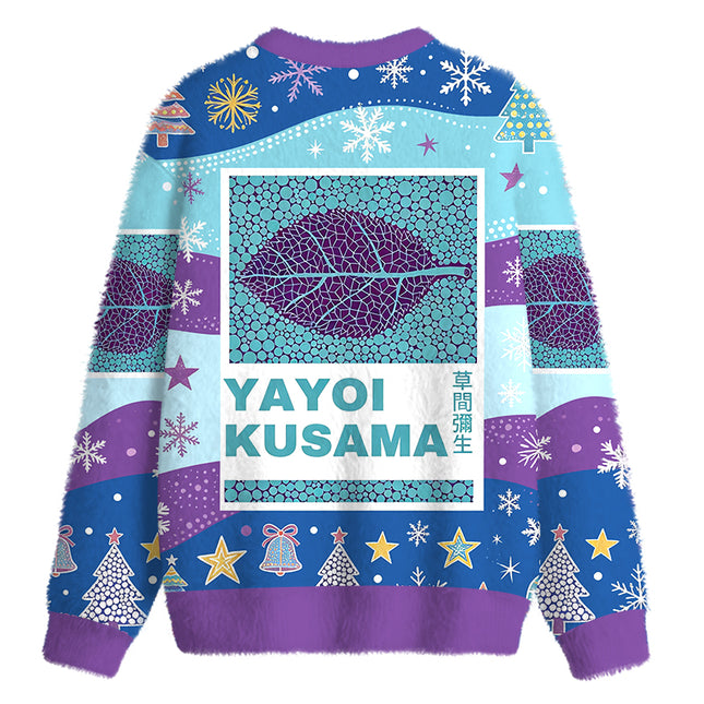 Uglysweatershops Purple Leafe Fuzzy Christmas Ugly Sweatshirt