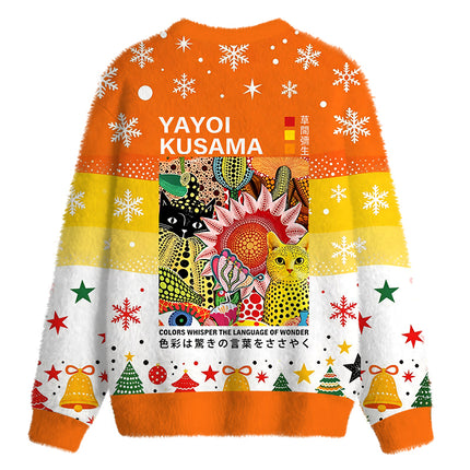 Uglysweatershops Cats and Flowers Fuzzy Christmas Ugly Sweatshirt