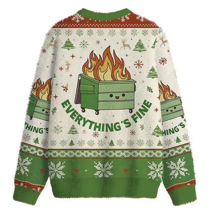 Uglysweatershops Everything is Fine Fuzzy Christmas Ugly Sweatshirt