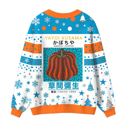 Uglysweatershops Orange Red Pumpkin Ugly Cardigan Sweater