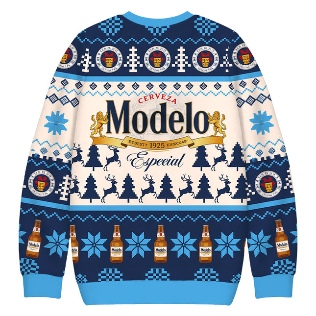 Uglysweatershops Retro Cerveza Winter Scene Christmas Ugly Sweatshirt