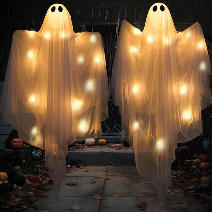 Uglysweatershops Halloween Glowing Ghost LED String Ornaments