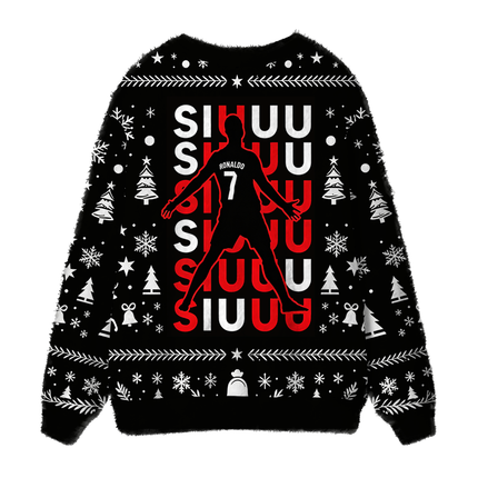 Uglysweatershops CR7 Meme Fuzzy Ugly Cardigan Sweatshirt