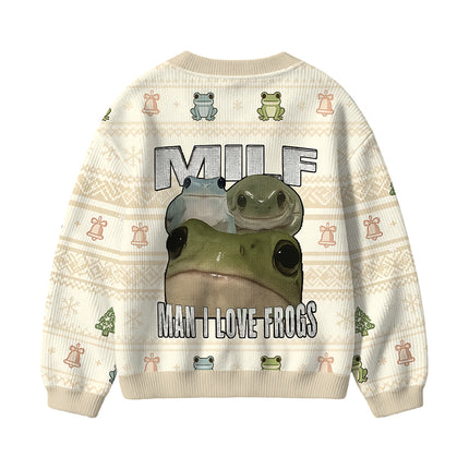 Uglysweatershops Man I Love Frogs Kids Ugly Cardigan Sweater