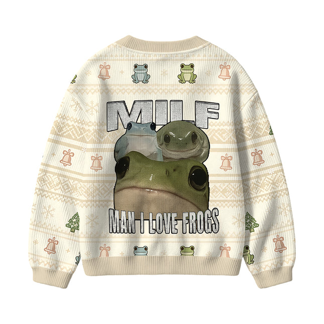 Uglysweatershops Man I Love Frogs Kids Ugly Cardigan Sweater