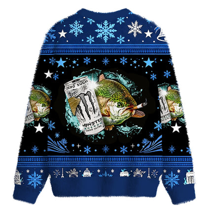 Uglysweatershops Retro Trout Fishing Fuzzy Christmas Ugly Sweatshirt