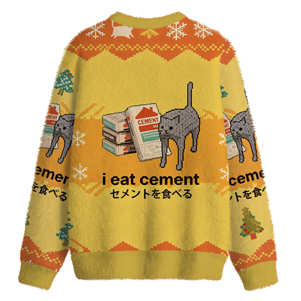 Uglysweatershops I Eat Cement Yellow Fuzzy Christmas Ugly Sweatshirt