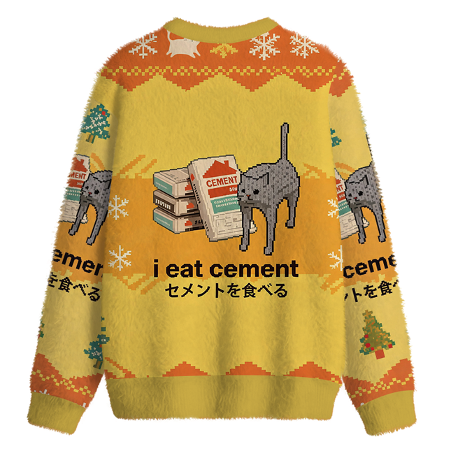 Uglysweatershops I Eat Cement Yellow Fuzzy Christmas Ugly Sweatshirt