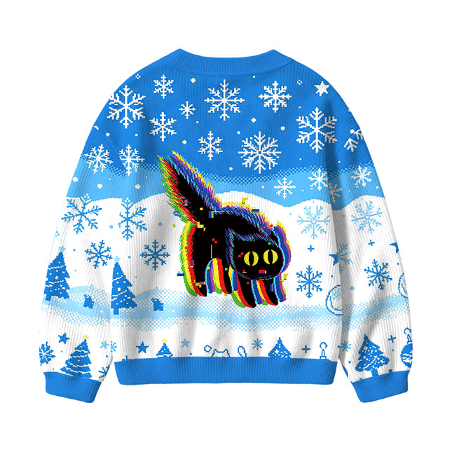 Uglysweatershops Technicat Glitch Kids Ugly Cardigan Sweater