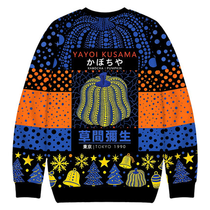 Uglysweatershops Art Navy Yellow Pumpkin Christmas Ugly Sweatshirt