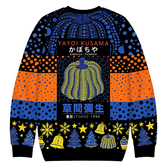 Uglysweatershops Art Navy Yellow Pumpkin Christmas Ugly Sweatshirt