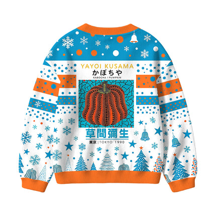 Uglysweatershops Orange Red Pumpkin Kids Ugly Cardigan Sweater