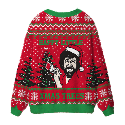 Uglysweatershops Happy Little Xmas Trees Fuzzy Ugly Cardigan Sweatshirt