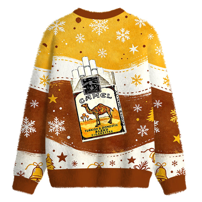 Uglysweatershops Brand Cigarettes Fuzzy Christmas Ugly Sweatshirt