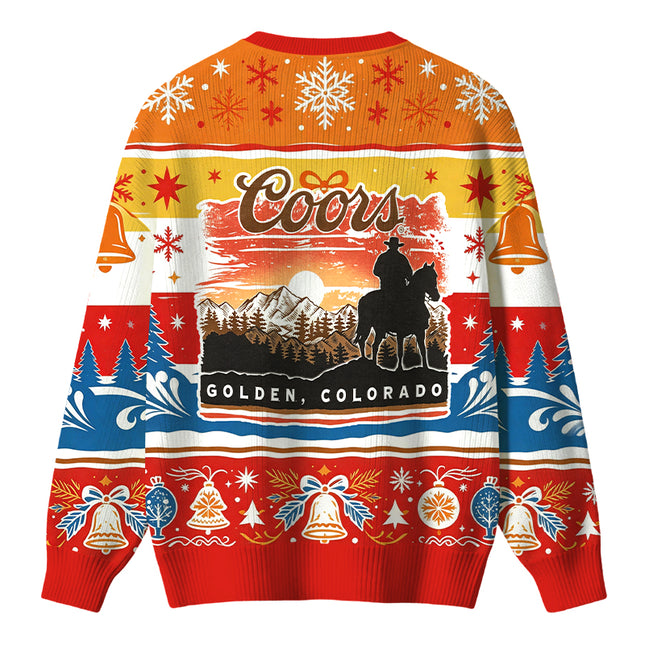 Uglysweatershops Vintage Western Cowboy Mountain Sunset Christmas Ugly Sweater