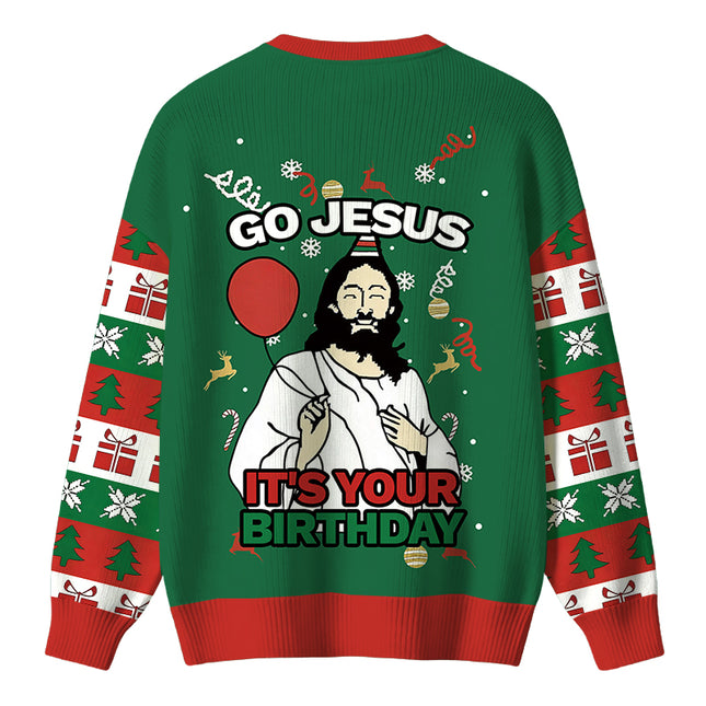 Uglysweatershops Go Jesus It's Your Birthday Funny Christmas Ugly Sweater