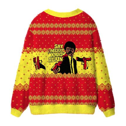 Uglysweatershops Merry Xmas Again Fuzzy Ugly Cardigan Sweatshirt