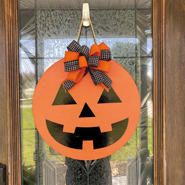 Uglysweatershops Halloween 2-Pack Wooden Pumpkin Wreath Door Decoration