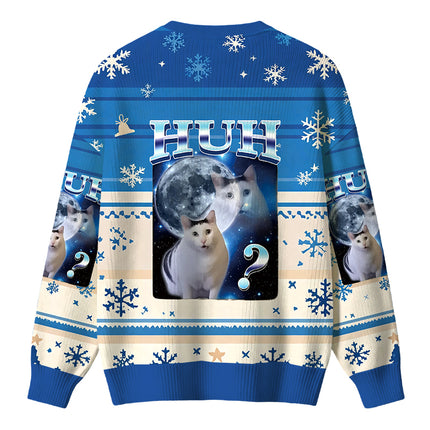 Uglysweatershops Huh Cat Funny Dank Meme Moon Christmas Ugly Sweater