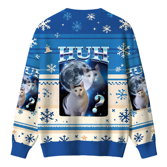 Uglysweatershops Huh Cat Funny Dank Meme Moon Christmas Ugly Sweater