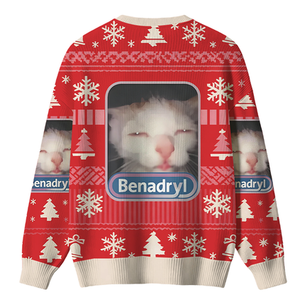 Uglysweatershops Red Psychedelic Cat Christmas Ugly Sweater