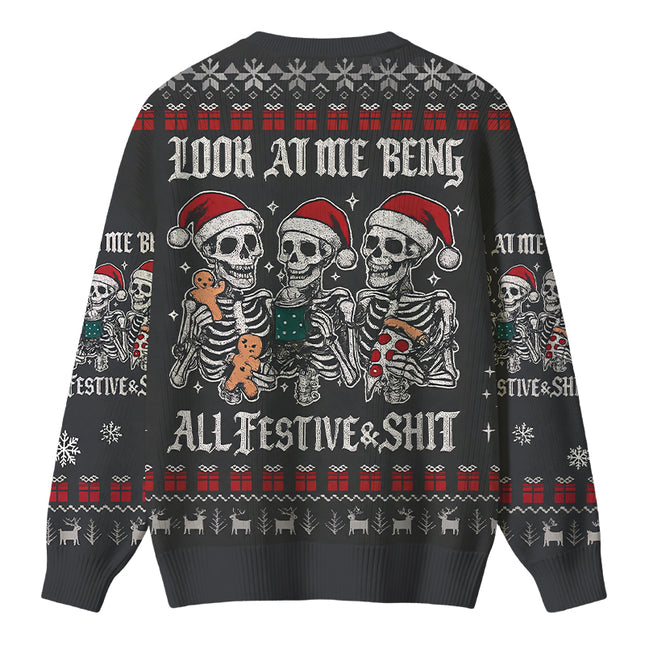 Uglysweatershops Look at Me Being Festive Skeleton Christmas Ugly Sweater
