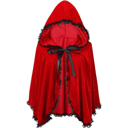Uglysweatershops Halloween Red Lace-trimmed Hooded Witch Cosplay Cape