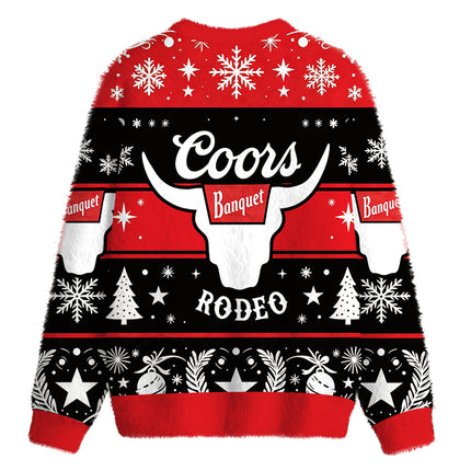 Uglysweatershops West Cow Skull Fuzzy Christmas Ugly Sweatshirt